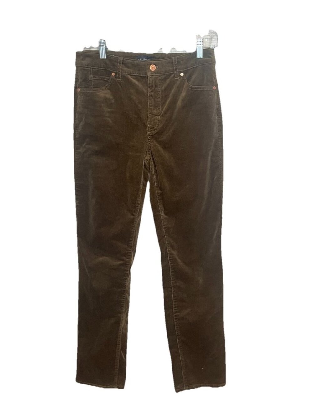 Talbots 2P Corduroy Straight Leg Pants Brown Petite Stretch 5 Pocket Fall Preppy